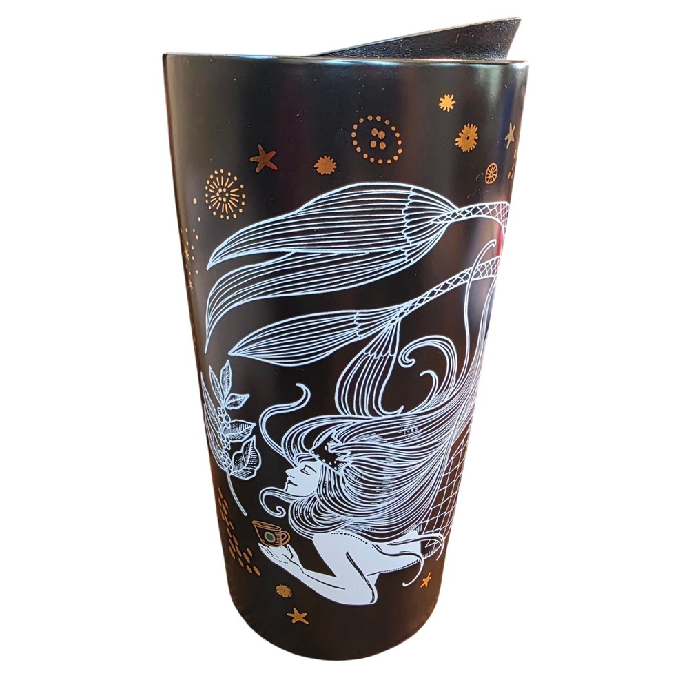 Starbucks 2019 Black Gold Siren Mermaid Travel Mug 12oz Ceramic Tumbler